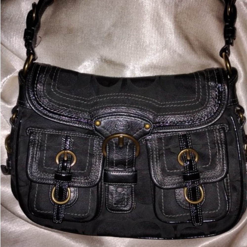 Coach Legacy Black Signature Shoulder Bag, #F0869-12596, Like New